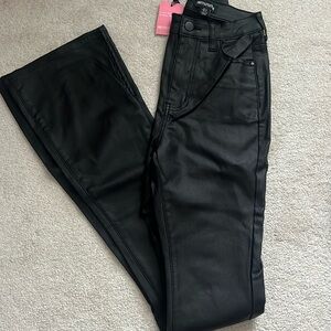 Stretch faux leather flare pants
